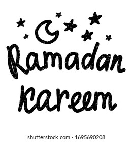 Happy Ramadan Lettering. Vector card with quote. Hand drawn phrase with decor. Background. Wallpaper.