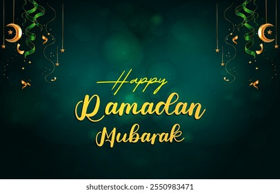 feliz ramadan mubarak 2025 modelo banner com belo ornamento islâmico com design de fundo verde 01