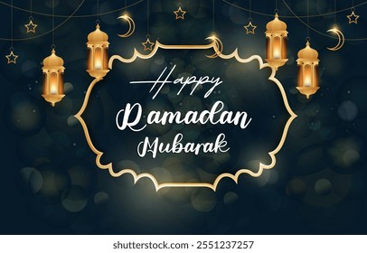 feliz ramadan mubarak 2025 modelo banner com belo ornamento islâmico com design de fundo preto 08