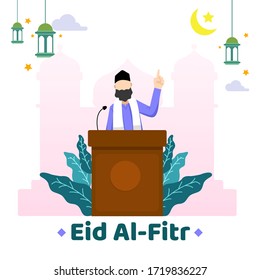 Happy ramadan mubarak greeting concept with people character for web landing page template, banner, presentation, social, and print media. islamic eid fitr or adha flat design vector illustration.