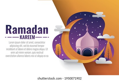 Happy ramadan mubarak greeting concept with people character for web landing page template. Suitable for web landing page, ui, mobile app, banner template. flat cartoon vector illustration.