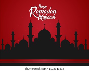 Happy Ramadan mubarak islamic flat design red color and black mosque. vector illustration for holy month ramadan celebration