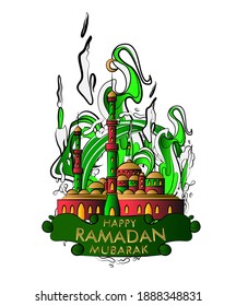 happy ramadan mubarak is mean muslim event template background with pop art style 