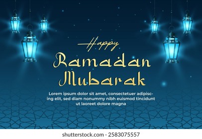 happy ramadan mubarak template banner islamic ornament with blue background design 31