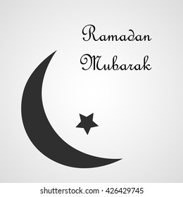 Happy Ramadan postcard with black crescent or half moon and a star isolated on white. Islam holiday post card vector icon. Muslim celebration sign.