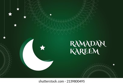 Happy Ramadan Ramajaan Kareem template green background with moon star and graphic pattern vector illustraion