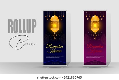 Happy Ramadan Roll Up Banner design. Ramadan special food design banner. Ramadan Kareem Food Menu Sell Rollup Template.