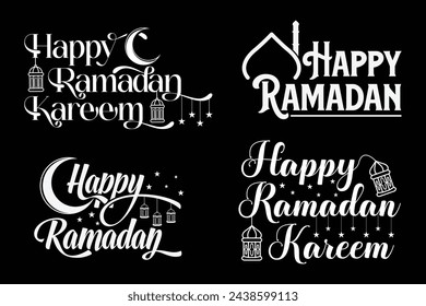 Glückliches Ramadan-Typografie-Bündel, Islamische Kalligrafie Glücklicher Ramadan-Vektor, Glücklicher Ramadan Kareem, Glücklicher Ramadan Mubarak, Islamische Kalligrafie, Moderne Islamische Typografie, Dekoratives Islamisches Design