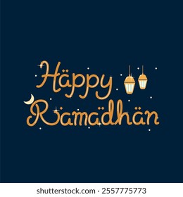 Happy Ramadan Typography Lettering with Lantern Decoration