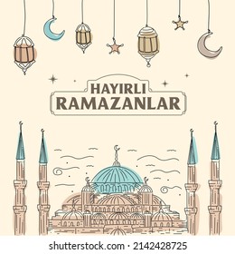 Happy ramadan. Vector celebration image. Turkish.