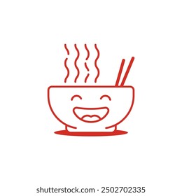 Happy Ramen Bowl como Kawaii Icon. elemento de logotipo de sopa de Diseño gráfico moderno de tendencia abstracta aislado en blanco. concepto de cocina japonesa asiática fresca y deliciosa para llevar o llevar