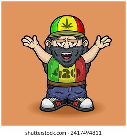 Happy Rastaman People Mascot Character Cartoon. Vectors Illustrations.