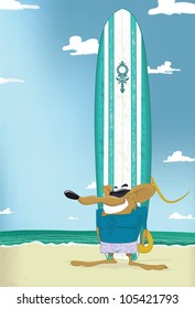 Happy rat on the beach with him plank. Meshed gradients, shadows and light effects just filled color. Totally editable.