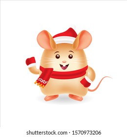 Happy rat with red cap and red scraf with isolated background