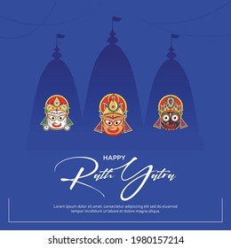 Happy rath yatra banner design on blue background.