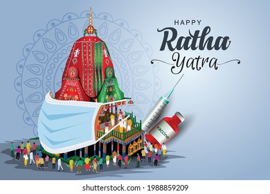 Happy Rath Yatra festival is based around the worship of Lord Jagannath, corona virus, covid-19 concept. vector illustration	