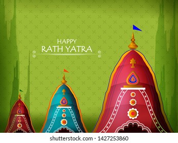 Happy Rath Yatra holiday background celebration for Lord Jagannath, Balabhadra and Subhadra.Vector illustration