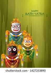 Happy Rath Yatra holiday background celebration for Lord Jagannath, Balabhadra and Subhadra.Vector illustration