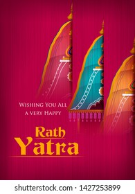 Happy Rath Yatra holiday background celebration for Lord Jagannath, Balabhadra and Subhadra.Vector illustration