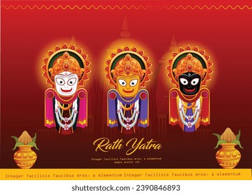 Happy Rath Yatra holiday background celebration for Lord Jagannath, Balabhadra and Subhadra.Vector illustration