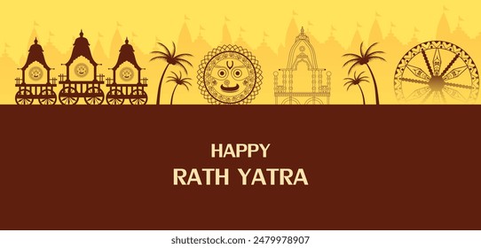 Happy Rath Yatra holiday background celebration for Lord Jagannath, Balabhadra and Subhadra.Vector illustration