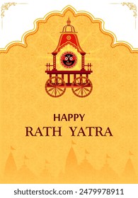 Happy Rath Yatra holiday background celebration for Lord Jagannath, Balabhadra and Subhadra.Vector illustration