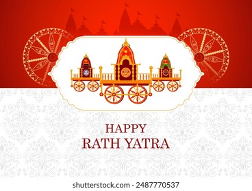 Happy Rath Yatra holiday background celebration for Lord Jagannath, Balabhadra and Subhadra.Vector illustration