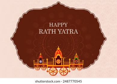 Happy Rath Yatra holiday background celebration for Lord Jagannath, Balabhadra and Subhadra.Vector illustration