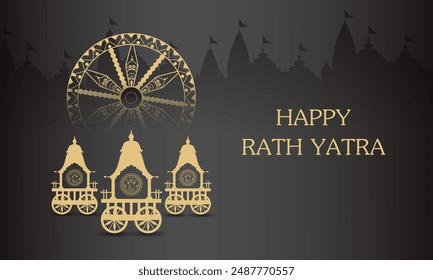 Happy Rath Yatra holiday background celebration for Lord Jagannath, Balabhadra and Subhadra.Vector illustration