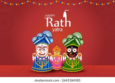 Feliz Rath Yatra celebração de fundo feriado para Lord Jagannath, Balabhadra e Subhadra.Vetor ilustração