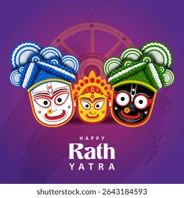 Happy Rath Yatra holiday background celebration for Lord Jagannath, Balabhadra and Subhadra.Vector illustration