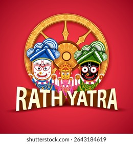 Feliz Rath Yatra celebração de fundo feriado para Lord Jagannath, Balabhadra e Subhadra.Vetor ilustração