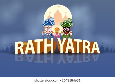 Happy Rath Yatra holiday background celebration for Lord Jagannath, Balabhadra and Subhadra.Vector illustration