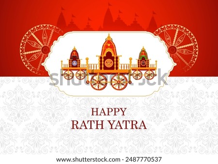 Happy Rath Yatra holiday background celebration for Lord Jagannath, Balabhadra and Subhadra.Vector illustration