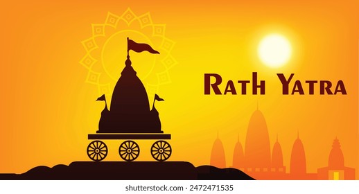 happy Rath Yatra Lord Jagannath festival of odisa India temple on sunset background vector poster