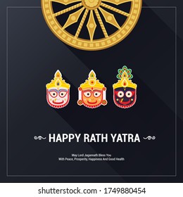 Happy Rath Yatra Vector illustration. Rath Yatra festival celebration for Lord Jagannath, Balabhadra and Subhadra. Lord Jagannath Annual Rathayatra festival in Odisha and Gujarat. 