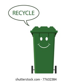 Happy recycling bin isolated on white background