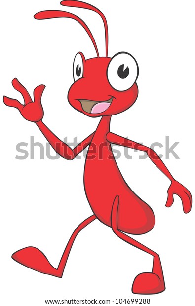 Happy Red Ant Cartoon Walking Stock Vector (Royalty Free) 104699288