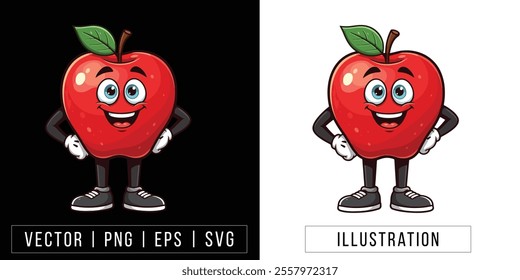 Happy Red Apple Cartoon Character – Fun and Healthy Illustration for Kids