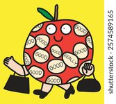 Happy Red Apple Fruit Lady Going For Grocery Shopping At Supermarket  Concept Cartoon Character illustration
