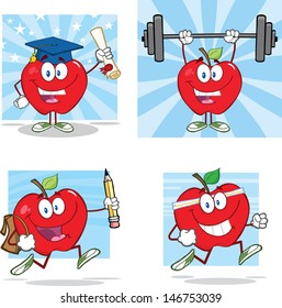Happy Red Apples Characters. Vector Collection