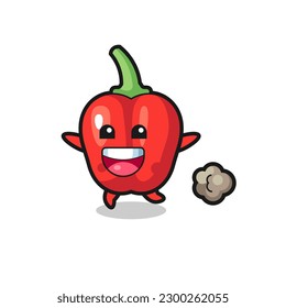 the happy red bell pepper cartoon with running pose , cute style design for t shirt, sticker, logo element