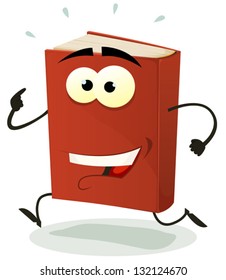 Happy Red Book Character Running/ Illustration of a funny cartoon red book character happy and running isolated on white background