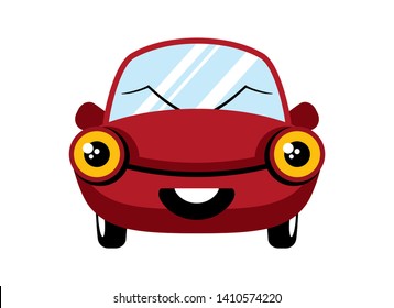 Happy red car cartoon character. Cheerful car vector. Happy Car isolated on a white background