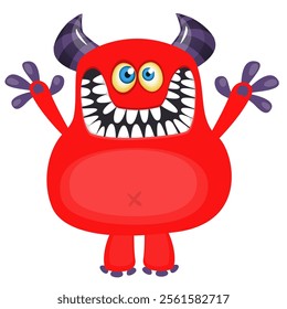 Happy red cartoon monster character design. Vector illustration isolated.