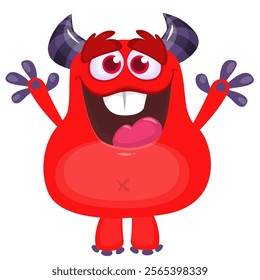 Happy red cartoon monster character design. Vector illustration isolated.