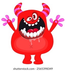 Happy red cartoon monster character design. Vector illustration isolated.