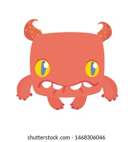 Happy red cartoon monster. Halloween vector illustration
