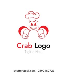 Happy Red Crab, lobster or sea food, restaurent logo vector illustration with dummy text.