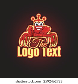 Happy Red Crab, lobster or sea food, restaurent logo vector illustration with dummy text.